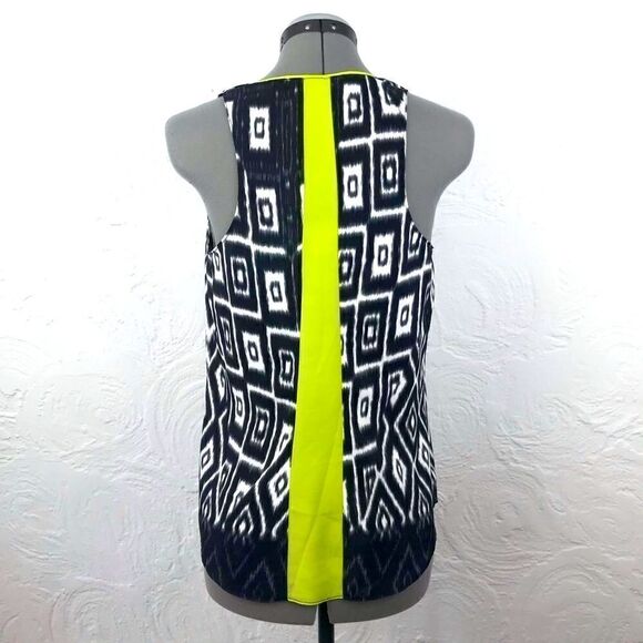 Charlie Jade Navy and Green Neon Geometric Diamond Tank Blouse - Picture 2 of 5